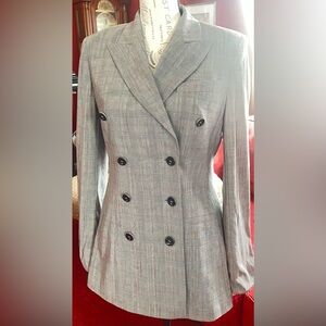 Escada Silk Women's Gray Double-Breasted Plaid Jacket size